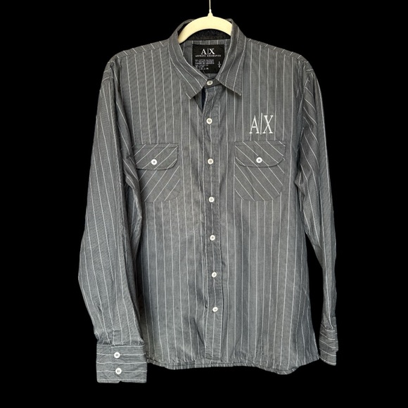 Armani Exchange Charcoal Shirt with White Pinstripes Size Large - Picture 1 of 4